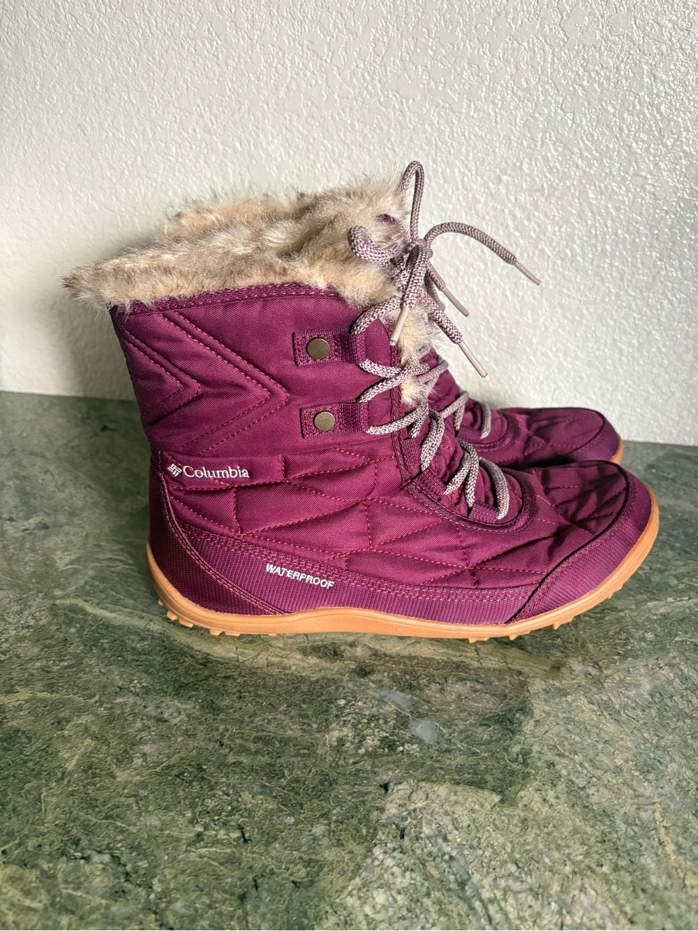Columbia Women's Plum Waterproof Winter Boots with Faux Fur Trim.